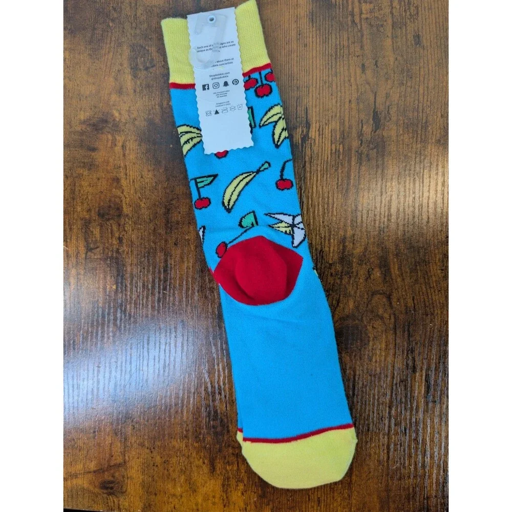 Bokkie Novelty Crew Socks Large Fruit Bananas Cherries Limited Edition NWT New